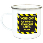 Emaille-Tasse "Vorsicht"
