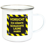 Emaille-Tasse "Vorsicht"