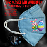 YouDesign Maske Azurblau FFP2 Maske "Malender Hase" 8 Farben