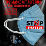 YouDesign Maske Azurblau FFP2 Maske "Stop Putin" 8 Farben