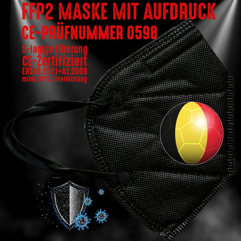 YouDesign Maske Schwarz FFP2 Maske "Belgien Fußball" 4 Farben