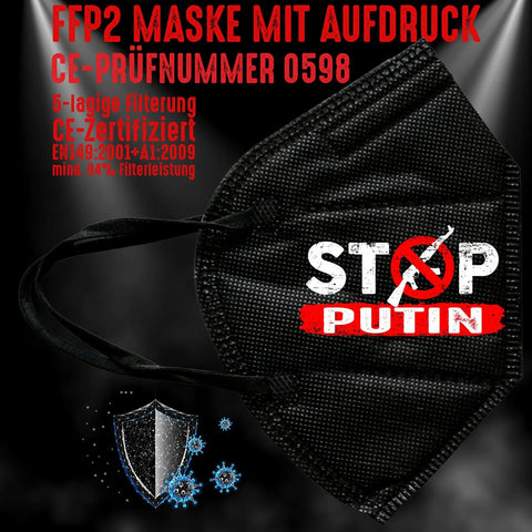 YouDesign Maske Schwarz FFP2 Maske "Stop Putin" 8 Farben